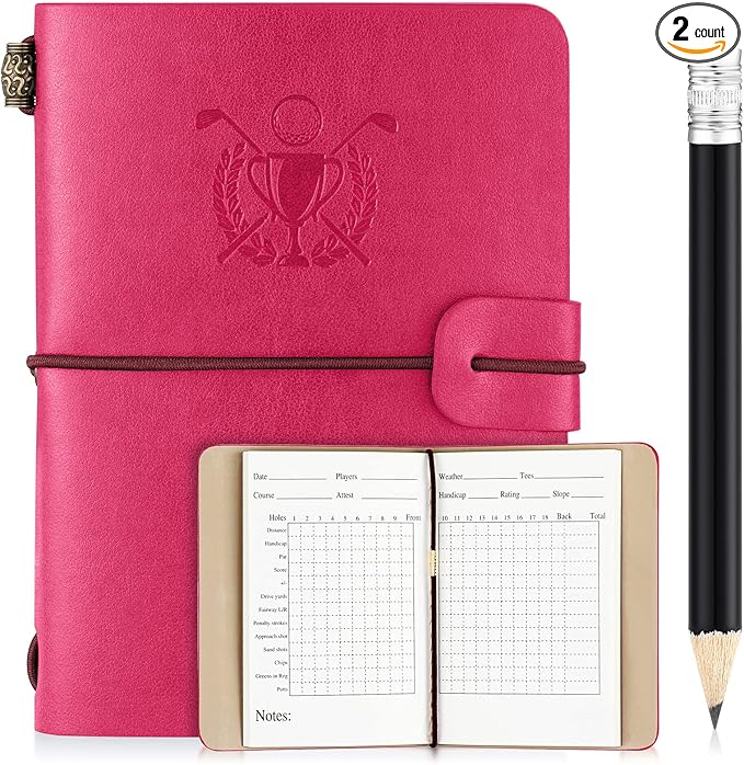 Yexiya Golf Scorecard Book with Pencil Leather Golf Journal Scorecard Holder Accessories Notebook Log Book Pocket Scorebook Gifts for Men Golfers, Sports and Outdoor Club Accessories
