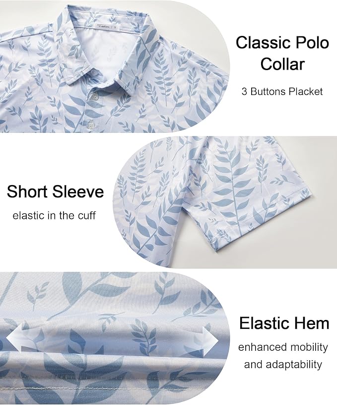 zeetoo Men's Polo Shirts Hawaiian Golf Polos Shirts Short Sleeve Performance Moisture Wicking Mens Golf Shirts