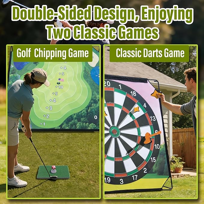 Golf Chipping Game with Hitting Mat, 70"x70" Double-Sided Mat with Classic Darts Game, Portable Outdoor/Indoor Practice Set for Adults, Comprehensive Accessories for Junior Golfer