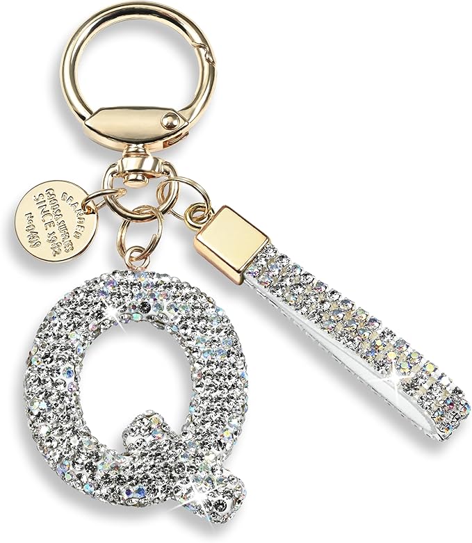 Pink Blue White Initial Letter Keychain Gift for Women Girls Bling Sparkly Cute Backpack Car Key Accessories Lanyard
