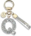 Pink Blue White Initial Letter Keychain Gift for Women Girls Bling Sparkly Cute Backpack Car Key Accessories Lanyard