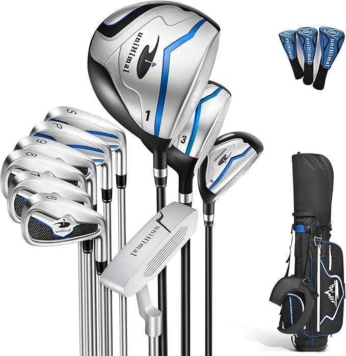 Men’s Golf Club Set, Right Hand – 13–16 Piece Complete Set with Driver, Woods, Hybrids, Irons, PW, SW, Putter, Stand Bag and Headcovers