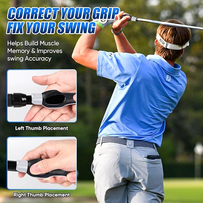 Golf Grip Trainer for Right & Left Hand, Swing Training Aid for Correct Hand Position, Anti-Slip Golf Grip Attachment, Muscle Memory Golf Practice Tool for Beginners & Pros