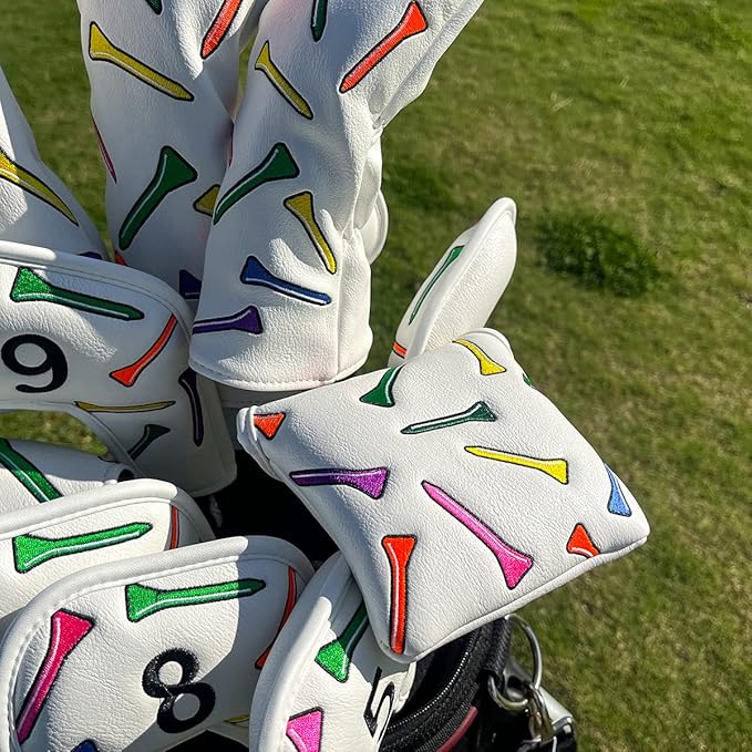 Golf Iron Head Covers 9/10pcs Leather Golf Club Covers for Iron with Magic Tape Fit Most Brand(Colorful Tee/10pcs)