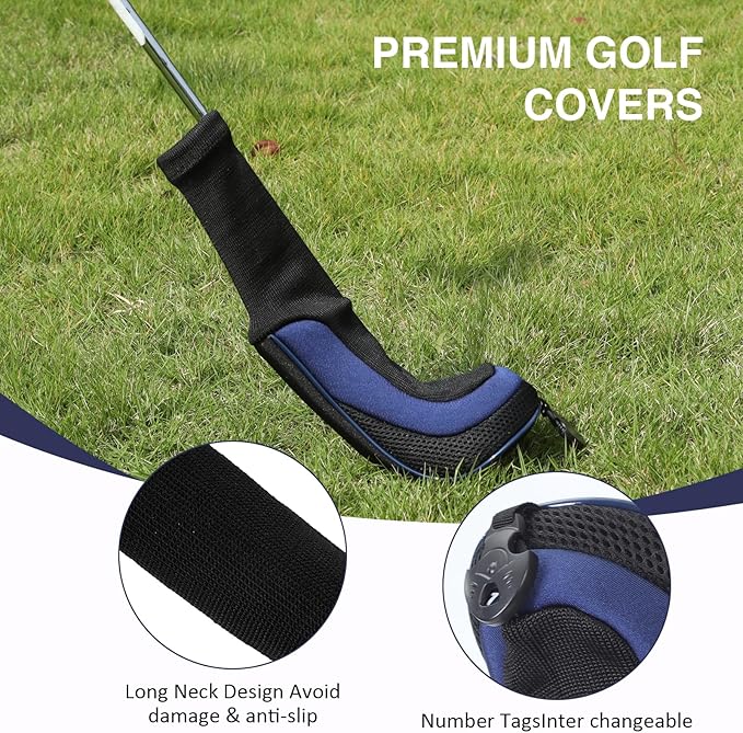 Golf Head Covers, 4pcs Golf Club Covers for Driver Fairway and Hybrid, Nylon Golf Club Head Covers for Men Women with Interchangeable Tags