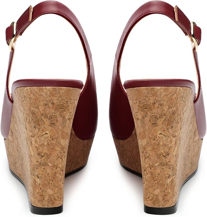 Womens Peep Toe Wedge Heels Matte Fashion Cork Slingback Pumps Platform Wedge Sandals 3.94 Inches