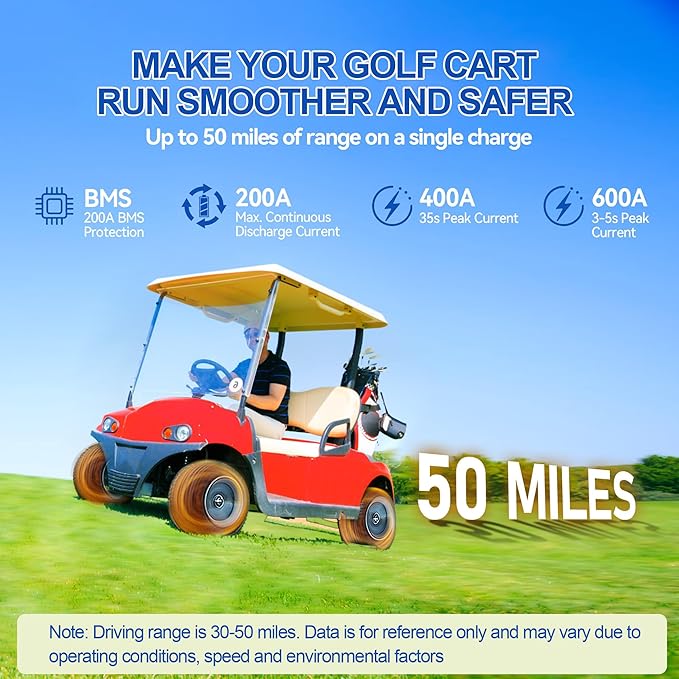 36V 105Ah LiFePO4 Golf Cart Battery with 200A BMS Bluetooth LCD Display 43.8V 25A Charger Mobile APP 10000 Deep Cycles Rechargeable 36V Lithium Battery for Golf Cart ATV Lawn Mower and Off Grid