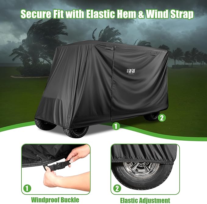 10L0L 4/4+2 Passenger Golf Cart Cover Fits for Yamaha EZGO Club Car,Waterproof 420D Oxford Fabric,Windproof Golf Cart Covers with 3 Zippers