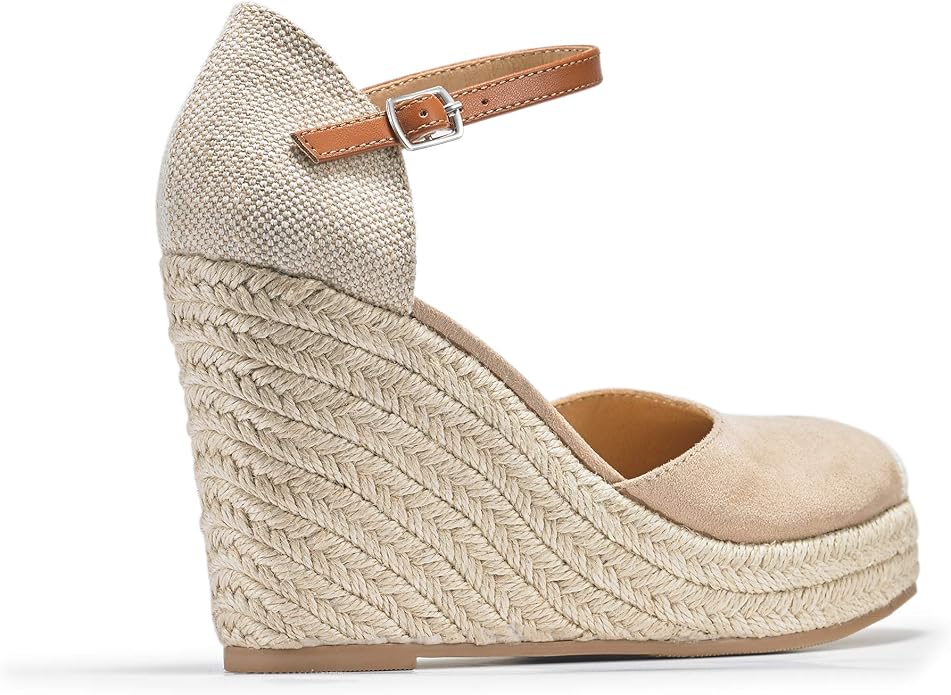FISACE Womens Summer Espadrille Heel Platform Wedge Sandals Ankle Buckle Strap Closed Toe Shoes