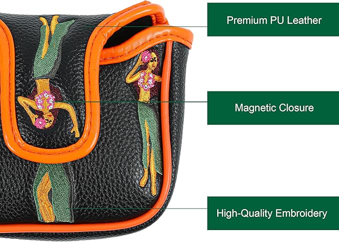 Golf Club Headcover, Premium Leather Embroidery Mallet Putter Cover Blade Head Covers, Stylish Golf Accessories, Great Golf Gifts for Men and Women Golfers