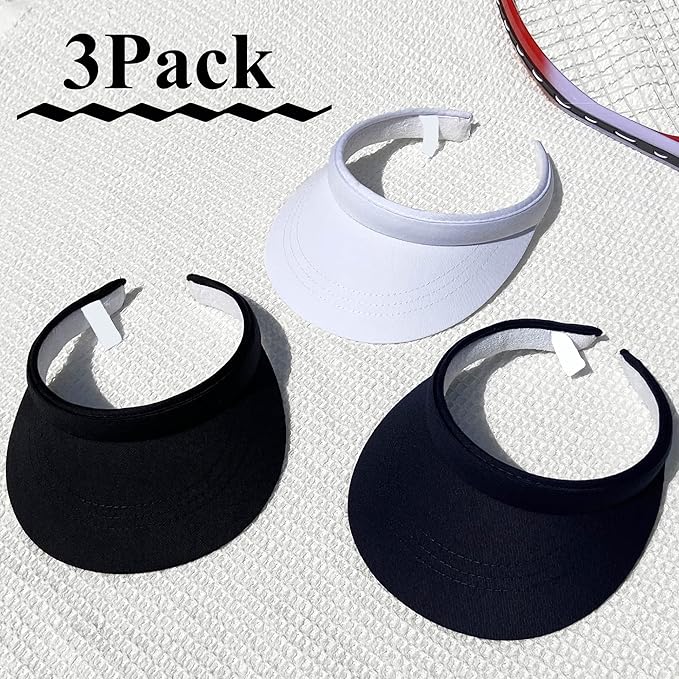 3 Pack Sports Sun Visor Hat Women Men Adjustable Clip On Visors Outdoor Golf Beach Cap