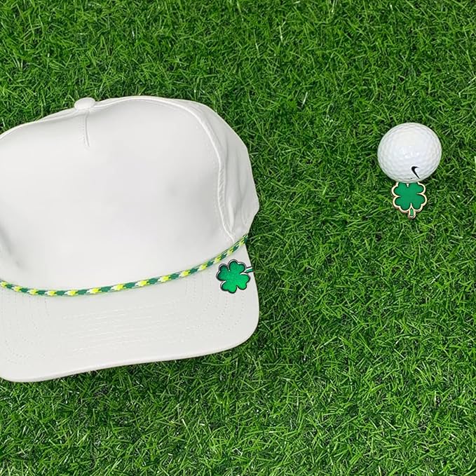 2 Pcs Clover Golf Ball Markers with Golf Ball Marker Hat Clip (Four Leaf Clover)