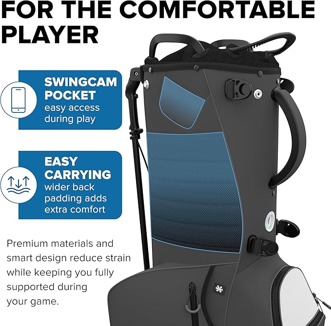 Golf Stand Bag - Lightweight Golf Bag with Stand and 7 Way Dividers, Dual Strap, Waterproof Pocket, Insulated Sleeve, Easy-Lift Handles and Swing-Cam Holder