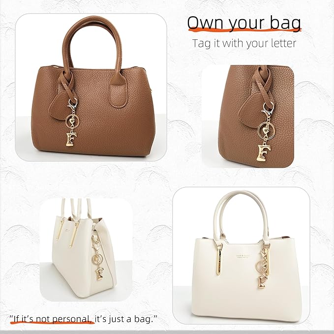 Gold Bubble Heart, Cherry, Bow & More Designs Letter Initial Keychain Bag Charms – Cute Purse Charms for Handbags
