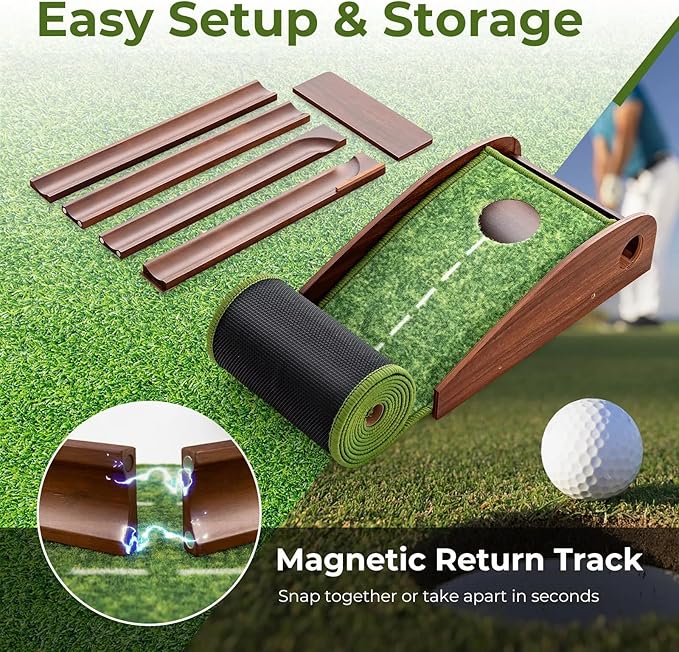 Indoor Golf Putting Mat with Putter & 5 Balls, Auto Ball Return Set, Velvet Matt for Home, Office, Backyard, Golf Gift