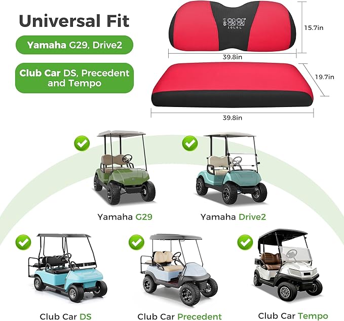 10L0L Golf Cart Seat Covers Universal for Yamaha G29 Drive2 Club Car DS Precedent Tempo Standard Front Seats, Breathable Mesh Bench Seat Cover, No Drilling Seat Cushion - All-Season Comfort