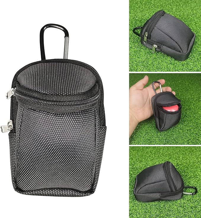 Golf Balls Pouch Bag Pocket Golf Ball Holder for Men Women Golf Tees Bag Pouch with Carabiner 2-Layers Zipper Golf Bags, 12*8*9CM, Quantity: 1