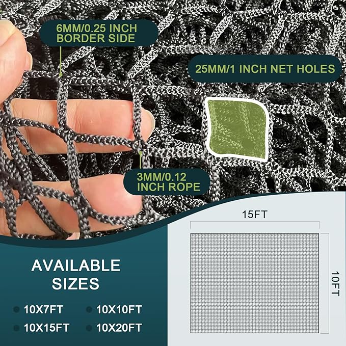 Golf Netting 7Ft,10Ft,15Ft,20Ft Golf Practice Net for Garage, Sport Practice Barrier Net, Heavy Duty Nylon Sport Netting Golf Hitting Net for Baseball, Hockey, Soccer, Tennis DIY Ball Net for Backyard