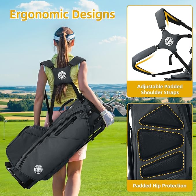 Golf Stand Bag 14 Way, Lightweight Golf Bags for Men Women with Stand, Padded Ergonomic Double Strap, Full Length Dividers, Multiple Pockets, Rain Hood