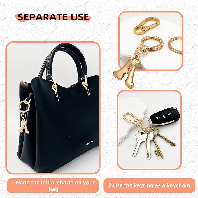 Gold Bubble Heart, Cherry, Bow & More Designs Letter Initial Keychain Bag Charms – Cute Purse Charms for Handbags