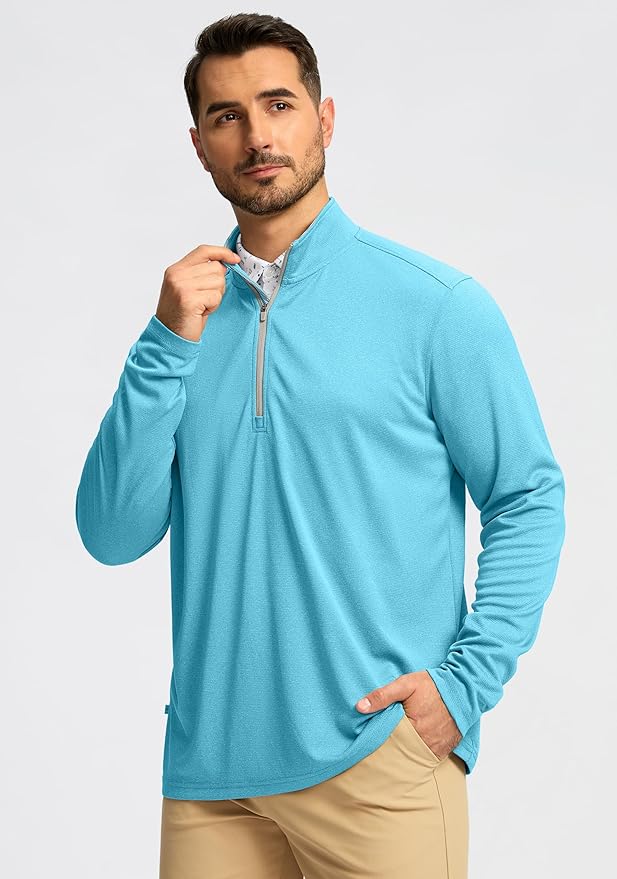 Obla Golf Quarter Zip Pullover for Men Mock Neck Sweatshirt Lightweight Sun Protection Men's Long Sleeve Golf Shirt