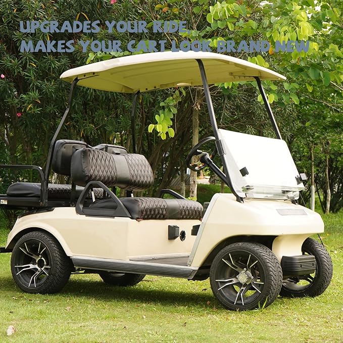Golf Cart Vinyl Replacement Seat Covers fits Club Car DS 2000.5+, Diamond Front Seat Cover Black Stitching Durable Breathable & Easy to Clean