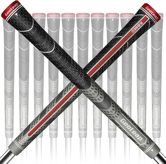 Geoleap Golf Grips Set of 13- Back Rib Improved Control，Multi Compound Rubber And Cord Hybrid Golf Club Grips, Standard/Mdisize, 7 Colors Optional.
