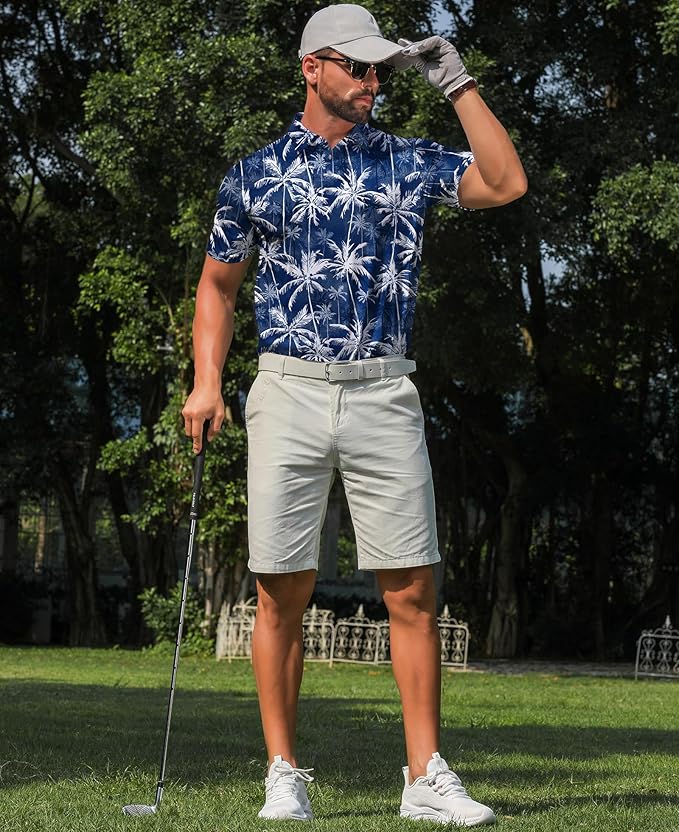 zeetoo Men's Polo Shirts Hawaiian Golf Polos Shirts Short Sleeve Performance Moisture Wicking Mens Golf Shirts