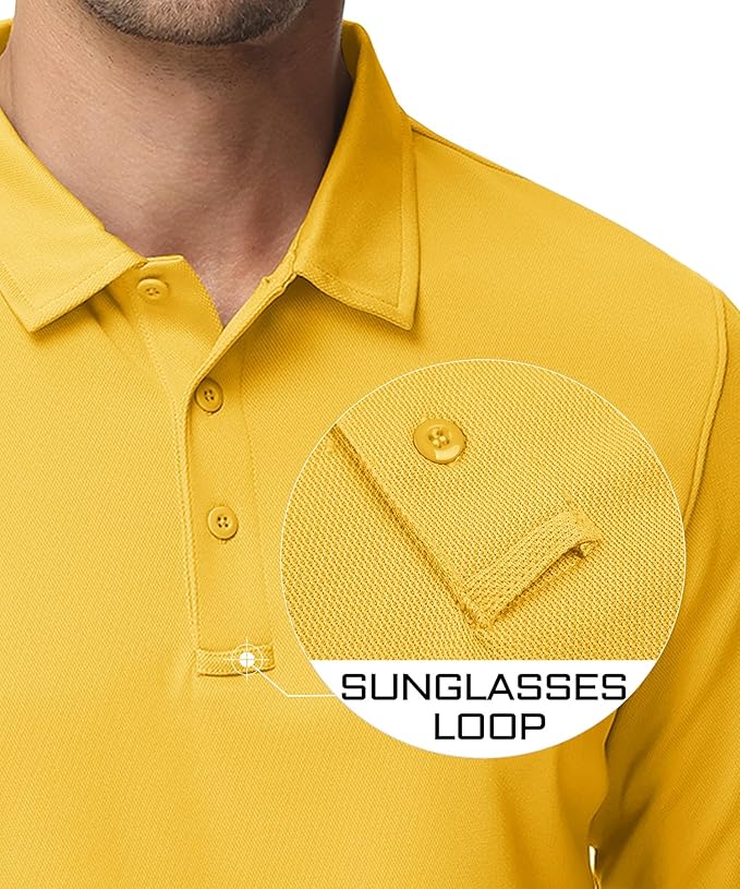MAGCOMSEN Men's Polo Shirts 3 Button Quick Dry Performance Long Sleeve Tactical Shirts Pique Jersey Golf Shirt