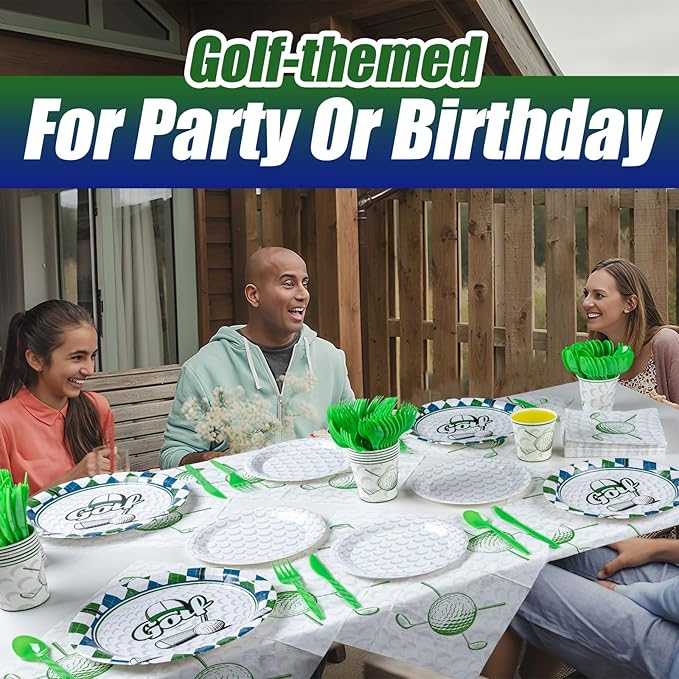 Golf Party Decorations Set for 50 Guests, 350 Pieces, Plates, Cups, Napkins, Cutlery, Green and White