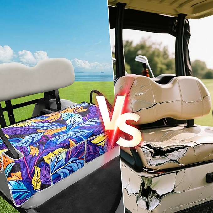 Golf Cart Seat Covers,Nonskid Bottom Golf Cart Seat Towel Blanket with 2 Front Pockets,Short Plush Surface, Soft and Comfortable,Fits for EZGO, Yamaha, Club Car and More 2 Person Seats Golf Carts