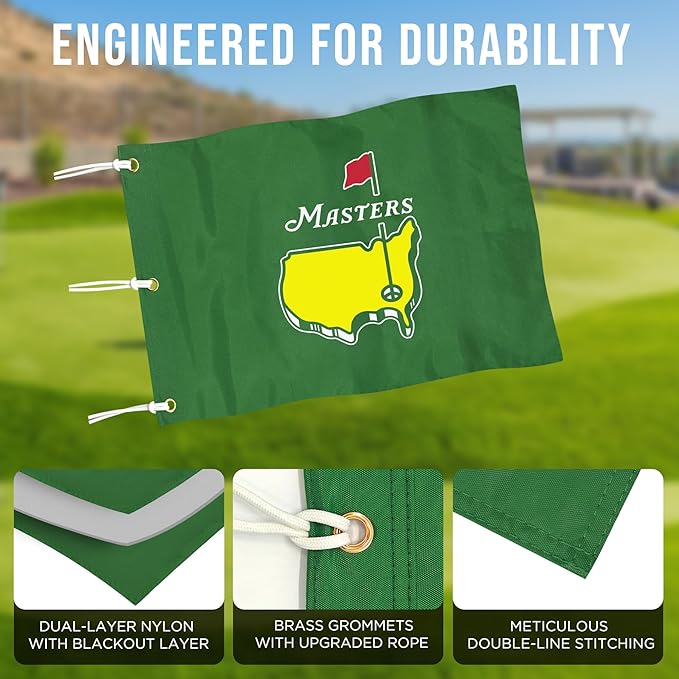 Golf Flag with Grommets, Double-Side Printed Augusta National Flag, 420D Nylon Golf Pin Flags, Putting Green Flags for Golf Course Driving Range Collection, 14" H x 20" L, Green