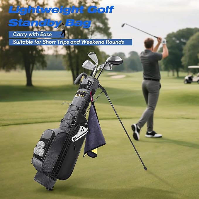 Golf Stand Bag Fit Up to 7 Clubs, Compact Design for Par 3 Courses and Driving Range, Lightweight Pitch and Putt Golf Bag, with Padded Double Strap, Rain Cover, Accessory Pockets