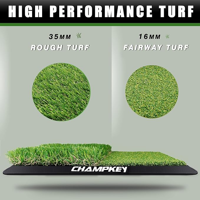 CHAMPKEY Dual-Turf Golf Hitting Mat | Come with 9 Golf Tees & 1 Rubber Tee | Heavy Duty Rubber Backing Golf Practice Mat Ideal for Indoor & Outdoor Training