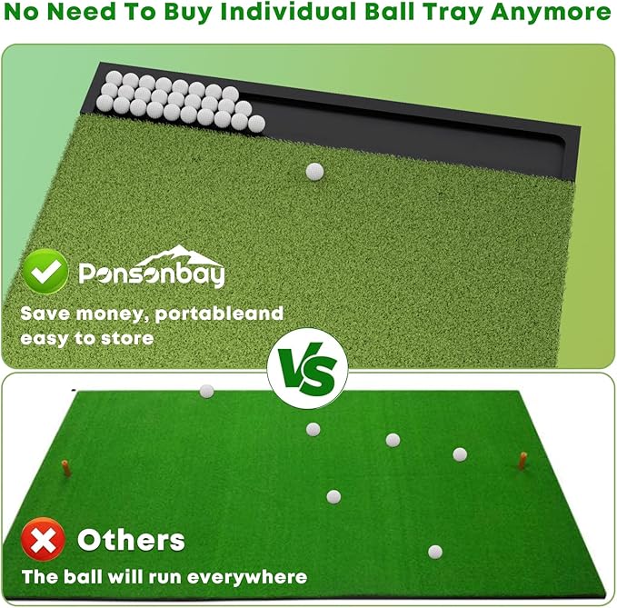 Integrated 5x4ft 6x4ft & 6x5ft 26mm-31mm Golf Mat with Ball Tray, Thickening Golf Mats Practice Outdoor & Indoor Artificial Turf Matt with 3 Tees