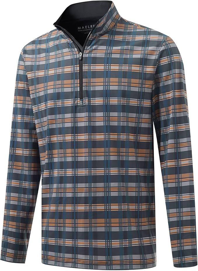 M MAELREG Quarter Zip Golf Pullover Men Dry Fit Long Sleeve Performance Wicking 1/4 Zip Full Print Pullover Mens Sweatshirt