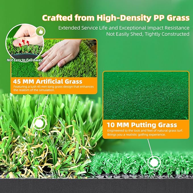 Roykaw Golf Putting Green - 5 x 10 Ft. Putting Mat, Professional Training Aid for Indoor & Outdoor, Green Mat w/ 3 Holes, Flags, Slope Sponges