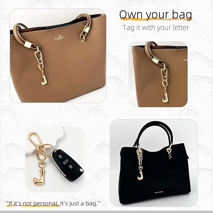 Gold Bubble Heart, Cherry, Bow & More Designs Letter Initial Keychain Bag Charms – Cute Purse Charms for Handbags