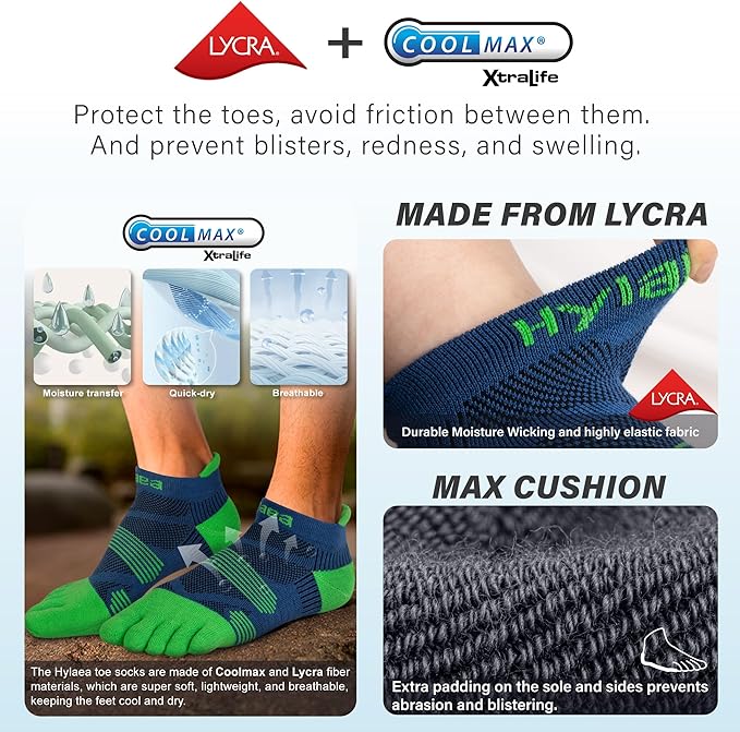 Hylaea No Show Running Athletic Anti-Blister Wicking Coolmax Socks, Seamless Anti-odor