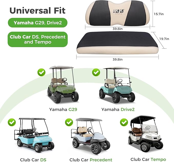 10L0L Golf Cart Seat Covers Universal for Yamaha G29 Drive2 Club Car DS Precedent Tempo Standard Front Seats, Breathable Mesh Bench Seat Cover, No Drilling Seat Cushion - All-Season Comfort