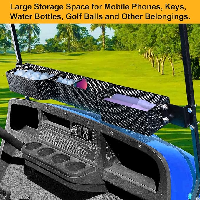Golf Cart Basket Front Inner Fit EZGO TXT & RXV, Club Car Precedent&DS (2000 up) Golf Carts, Heavy Steel Mesh Durable Golf Cart Storage Tray Dash Organizer
