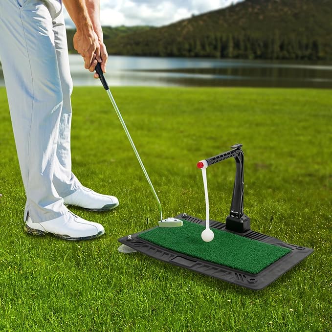 Golf Swing Trainer(Height Adjustable), Golf Training Equipment with 360° Automatic Ball Return, Golf Swing Practice Mat Training Aid, Golf Swing&Hitting Trainer for Indoor Outdoor Home
