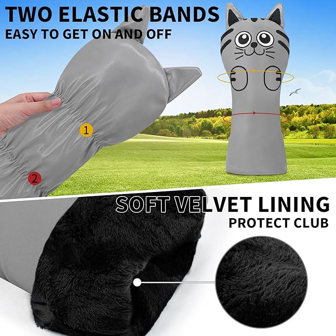 Golf Kitty Head Cover Golf Club White Leather Headcovers 1pc/4pcs Set Fits Driver Fairway Wood Hybrid Utility Putter Iron Wedge Headcover.