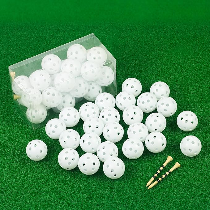 26 Pack Practice Golf Balls, 41mm Hollow Airflow Plastic Golf Balls with Golf Tees, for Indoor Outdoor Driving Range Backyard Swing Practice