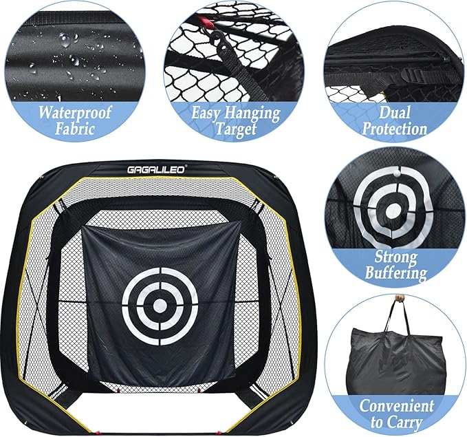 Gagalileo Pop Up Golf Practice Net: Hitting Cage with Target Portable Backyard Garage Training for Driving Chipping Swing Beginners & Golf Enthusiasts