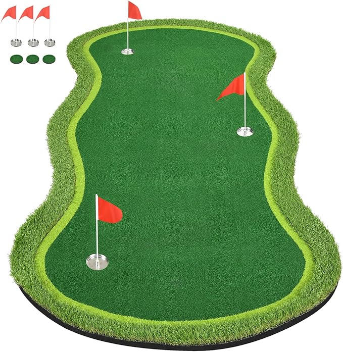Golf Putting Green, Professional Grade Large Golfing Putting Mats with Sand Pit and Water Hazard for Indoor Outdoor