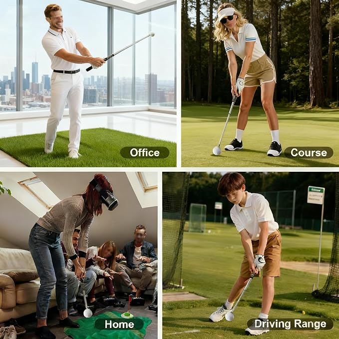Retractable Golf Swing Trainer with Click Stick - Right-Handed Golf Grip Trainer & Swing Training Aid for Rhythm and Tempo Practice
