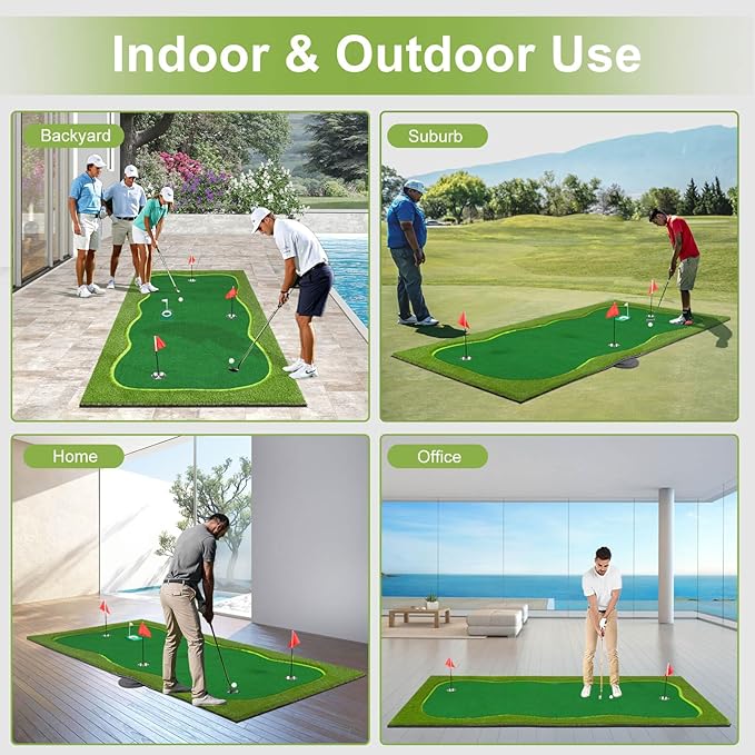 Golf Putting Green Mat, Professional Large Putting Mat with Movable Cup/Slope Pad for Indoor & Outdoor