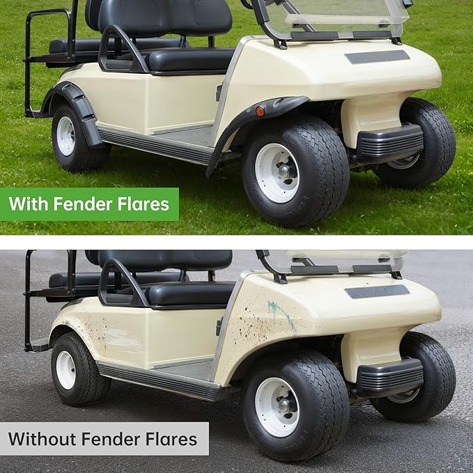 10L0L 4PCS Golf Cart Fender Flares for Yamaha G29, EZGO TXT/RXV, Club Car DS/Precedent - Heavy Duty ABS Plastic Mud Guards with Reflectors & Stainless Steel Hardware