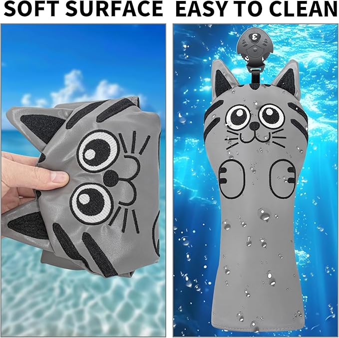 Golf Kitty Head Cover Golf Club White Leather Headcovers 1pc/4pcs Set Fits Driver Fairway Wood Hybrid Utility Putter Iron Wedge Headcover.